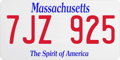 MA license plate 7JZ925