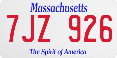 MA license plate 7JZ926