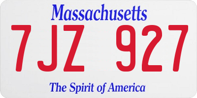 MA license plate 7JZ927