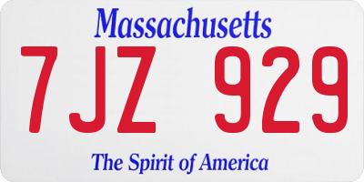 MA license plate 7JZ929