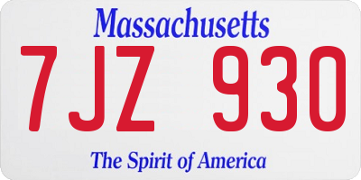 MA license plate 7JZ930