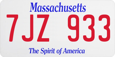 MA license plate 7JZ933