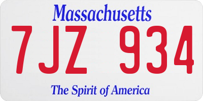 MA license plate 7JZ934