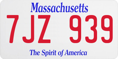 MA license plate 7JZ939