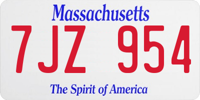 MA license plate 7JZ954