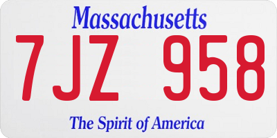 MA license plate 7JZ958