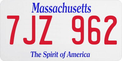 MA license plate 7JZ962