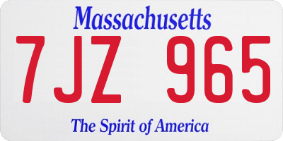 MA license plate 7JZ965