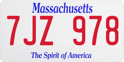 MA license plate 7JZ978