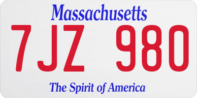 MA license plate 7JZ980