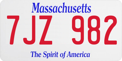 MA license plate 7JZ982