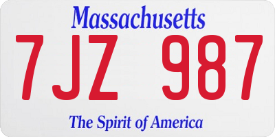 MA license plate 7JZ987
