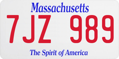MA license plate 7JZ989