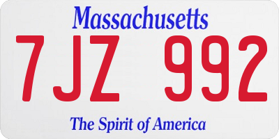 MA license plate 7JZ992