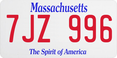 MA license plate 7JZ996