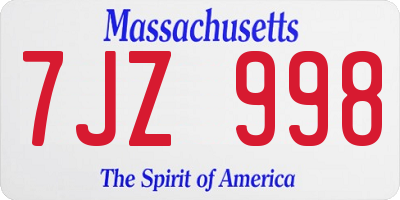 MA license plate 7JZ998