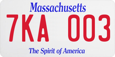 MA license plate 7KA003