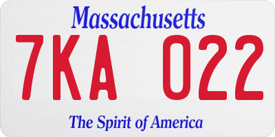 MA license plate 7KA022