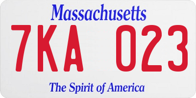 MA license plate 7KA023