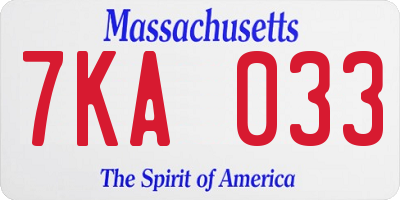 MA license plate 7KA033