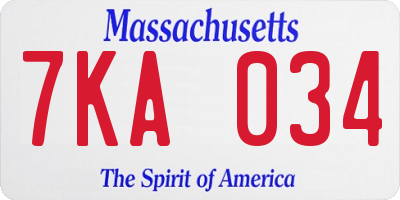 MA license plate 7KA034