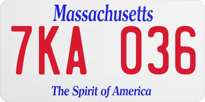 MA license plate 7KA036
