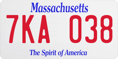 MA license plate 7KA038