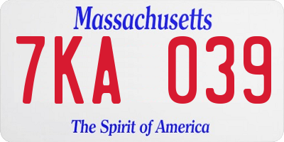 MA license plate 7KA039