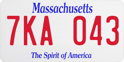 MA license plate 7KA043