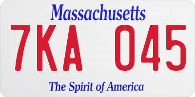 MA license plate 7KA045