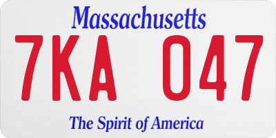 MA license plate 7KA047