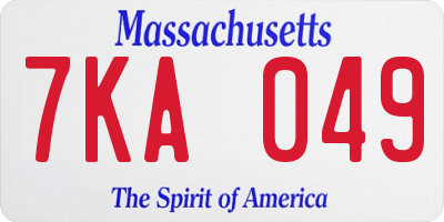 MA license plate 7KA049