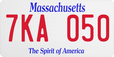 MA license plate 7KA050