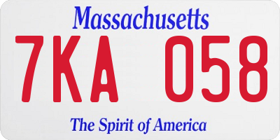 MA license plate 7KA058