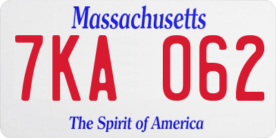 MA license plate 7KA062
