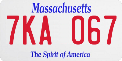 MA license plate 7KA067