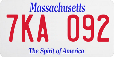MA license plate 7KA092