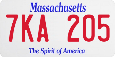MA license plate 7KA205