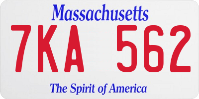 MA license plate 7KA562