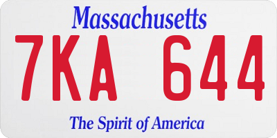 MA license plate 7KA644