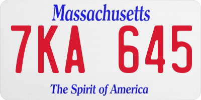 MA license plate 7KA645