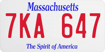 MA license plate 7KA647