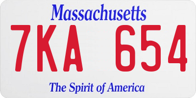 MA license plate 7KA654