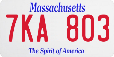 MA license plate 7KA803