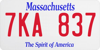 MA license plate 7KA837