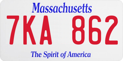 MA license plate 7KA862