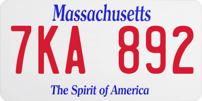 MA license plate 7KA892