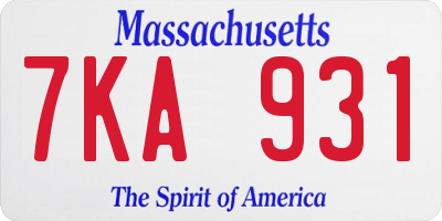 MA license plate 7KA931