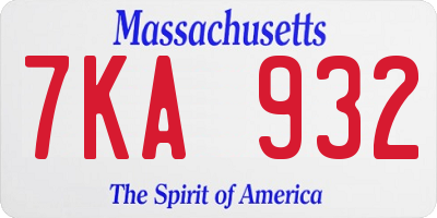 MA license plate 7KA932