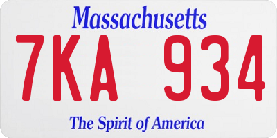 MA license plate 7KA934